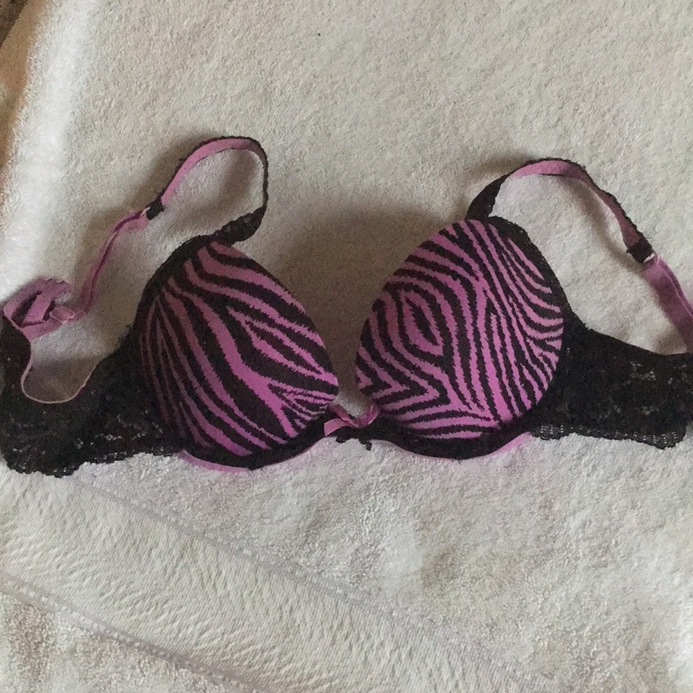 Black lace/ purple padded push up bra